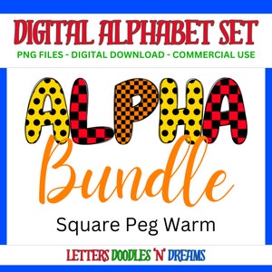 Polka & Checkers Digitales Alphabet Set, druckbares PNG Alpha Pack Design, Doodle Clipart Buchstaben für kommerzielle Nutzung und persönliche benutzerdefinierte Kunst