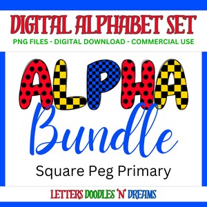 Polka & Checkers Digitales Alphabet Set, druckbares PNG Alpha Pack Design, Doodle Clipart Buchstaben für kommerzielle Nutzung und persönliche benutzerdefinierte Kunst