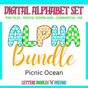 Herzen & Blumen Digitales Alphabet Set, druckbares PNG Alpha Pack Design, Doodle Clipart Buchstaben für kommerzielle Nutzung und persönliche kundenspezifische Kunst