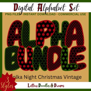 Weihnachten Polka Dots Digital Alphabet Set, druckbare PNG Alpha Pack, Doodle Clipart Buchstaben, kommerzielle Nutzung, benutzerdefinierte Weihnachtsgeschenke