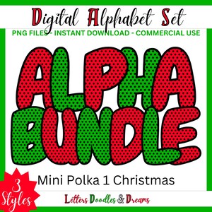 Weihnachten Mini Polka Digital Alphabet Set, druckbare PNG Alpha Pack Design, Doodle Clipart Buchstaben für kommerzielle Nutzung & individuelles Weihnachtsgeschenk
