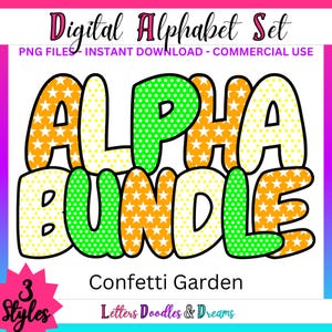 Stars & Polkas Digitales Alphabet Set, druckbare PNG Alpha Pack, Doodle Clipart Buchstaben für kommerzielle Nutzung und persönliche individuelle Geschenke
