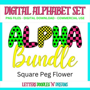 Polka & Checkers Digitales Alphabet Set, druckbares PNG Alpha Pack Design, Doodle Clipart Buchstaben für kommerzielle Nutzung und persönliche benutzerdefinierte Kunst