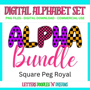 Polka & Checkers Digitales Alphabet Set, druckbares PNG Alpha Pack Design, Doodle Clipart Buchstaben für kommerzielle Nutzung und persönliche benutzerdefinierte Kunst