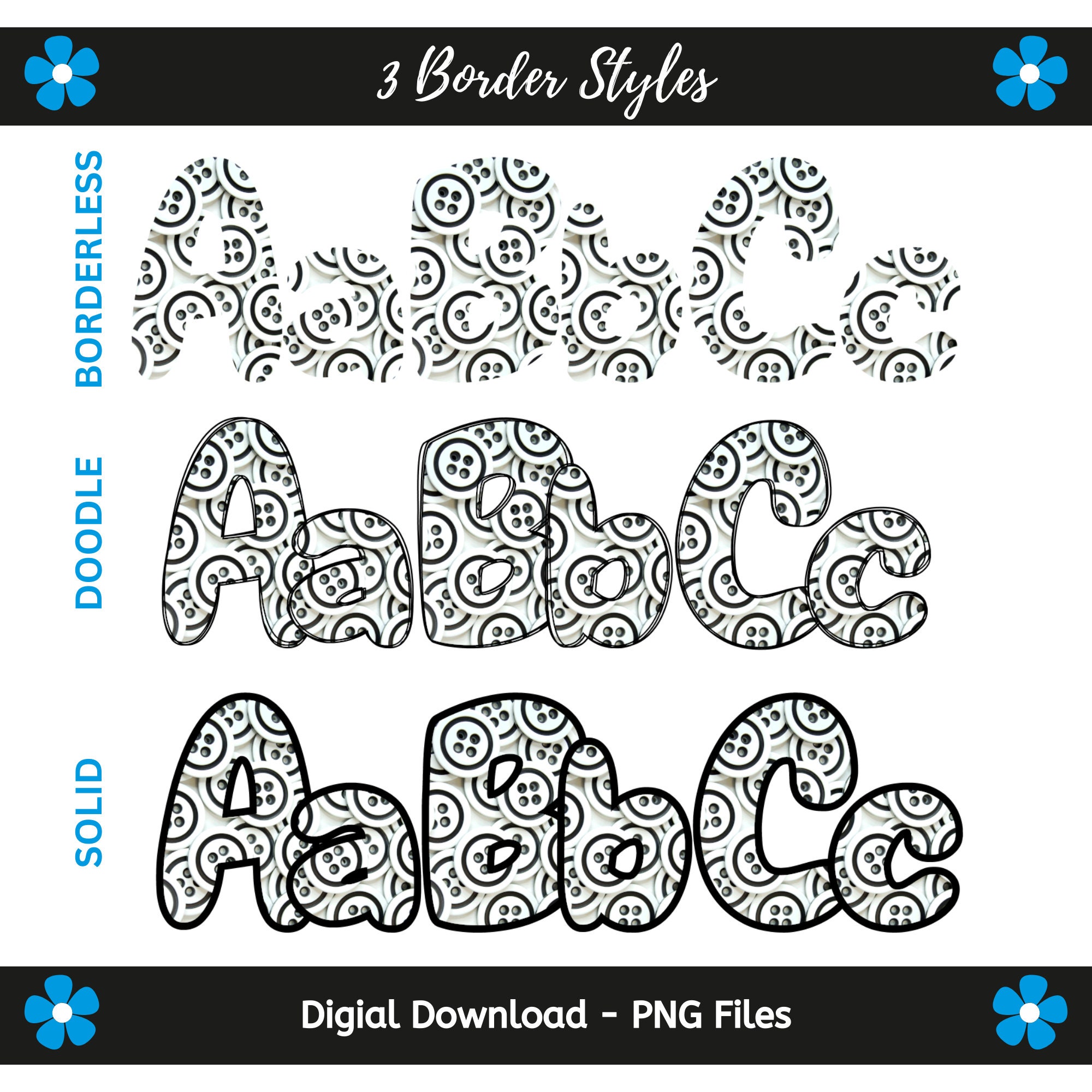 Digital Alphabet Set, Printable PNG Alpha Pack Design, Doodle Clipart ...