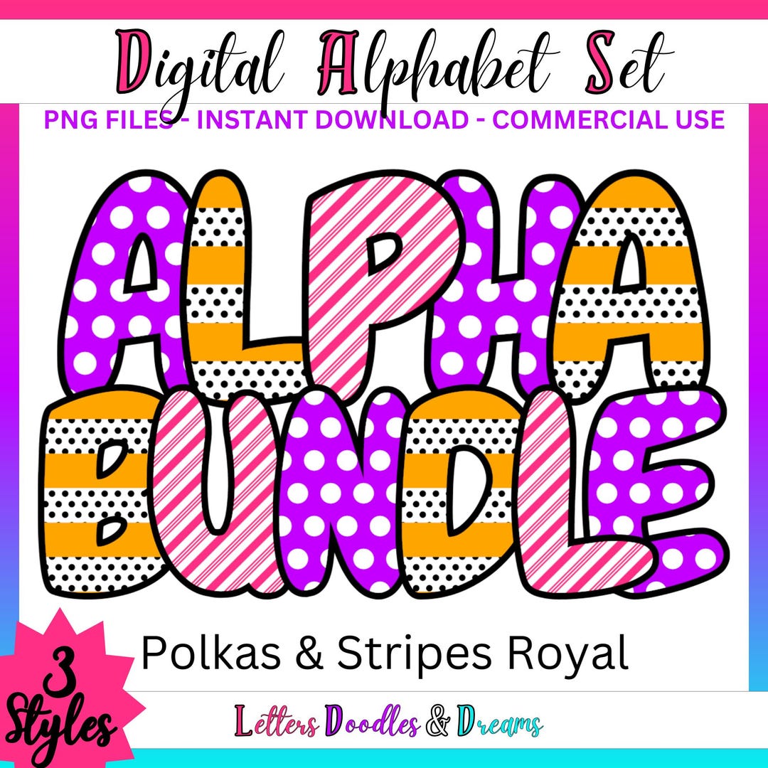 Polkas & Stripes Digital Alphabet Set, Printable PNG Alpha Pack Design ...