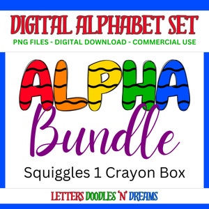 Rainbow Squiggles Digitales Alphabet Set, druckbares PNG Alpha Pack Design, Doodle Clipart Buchstaben für kommerzielle Nutzung und persönliche benutzerdefinierte Kunst