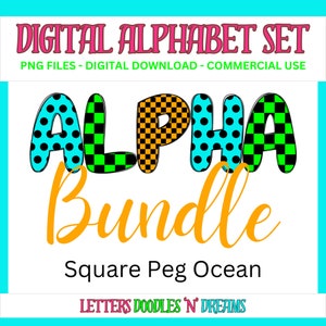 Polka & Checkers Digitales Alphabet Set, druckbares PNG Alpha Pack Design, Doodle Clipart Buchstaben für kommerzielle Nutzung und persönliche benutzerdefinierte Kunst