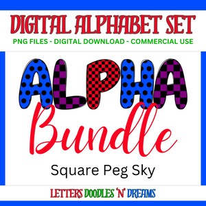 Polka & Checkers Digitales Alphabet Set, druckbares PNG Alpha Pack Design, Doodle Clipart Buchstaben für kommerzielle Nutzung und persönliche benutzerdefinierte Kunst