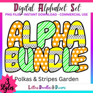 Polkas & Stripes Digitales Alphabet Set, druckbares PNG Alpha Pack Design, Doodle Clipart Buchstaben für kommerzielle Nutzung und persönliche individuelle Geschenke