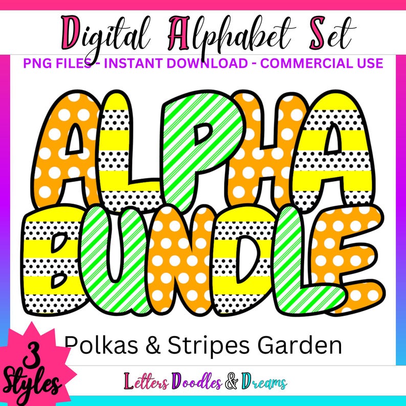 Polkas & Stripes Digital Alphabet Set, Printable PNG Alpha Pack Design ...