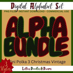 Vintage Weihnachten Mini Polka Digital Alphabet Set, druckbare PNG Alpha Pack, Doodle Clipart Buchstabe, kommerzielle Nutzung, benutzerdefiniertes Weihnachtsgeschenk