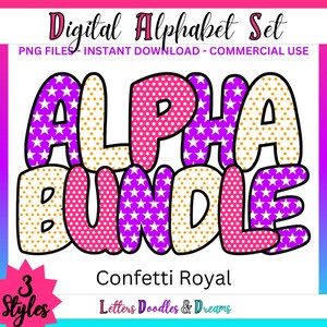 Stars & Polkas Digitales Alphabet Set, druckbare PNG Alpha Pack, Doodle Clipart Buchstaben für kommerzielle Nutzung und persönliche individuelle Geschenke