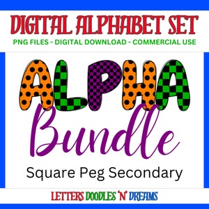 Polka & Checkers Digitales Alphabet Set, druckbares PNG Alpha Pack Design, Doodle Clipart Buchstaben für kommerzielle Nutzung und persönliche benutzerdefinierte Kunst