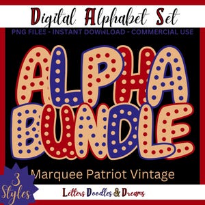 Rot, Weiß & Blau Marquee Dots, digitales Alphabet, druckbare PNG Schriftart Alpha Pack, Doodle Clipart Buchstaben, kommerzielle Nutzung, amerikanisch Patriotisch
