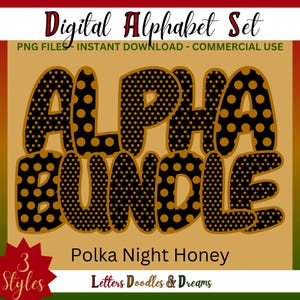 Altgold Polka Dot Digital Alphabet Set, druckbare PNG Alpha Pack, Doodle Clipart Buchstaben für kommerzielle Nutzung & individuelle Wortkunstgeschenke