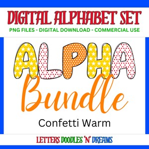 Stars & Polkas Digitales Alphabet Set, druckbares PNG Alpha Pack Design, Doodle Clipart Buchstaben für kommerzielle Nutzung und persönliche benutzerdefinierte Kunst