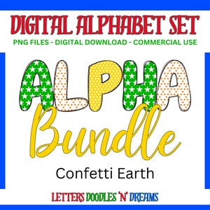 Stars & Polkas Digitales Alphabet Set, druckbares PNG Alpha Pack Design, Doodle Clipart Buchstaben für kommerzielle Nutzung und persönliche benutzerdefinierte Kunst