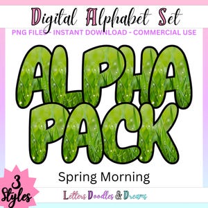 Light Green Grass Digitales Alphabet Set, druckbares PNG Alpha Pack Design, Doodle Clipart Buchstaben für kommerzielle Nutzung und personalisierte Geschenke