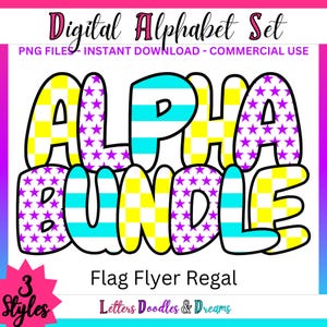 Dame & Sterne Digitales Alphabet Set, druckbare PNG Alpha Pack, Doodle Clipart Buchstaben für kommerzielle Nutzung und persönliche individuelle Geschenke
