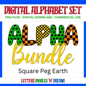 Polka & Checkers Digitales Alphabet Set, druckbares PNG Alpha Pack Design, Doodle Clipart Buchstaben für kommerzielle Nutzung und persönliche benutzerdefinierte Kunst