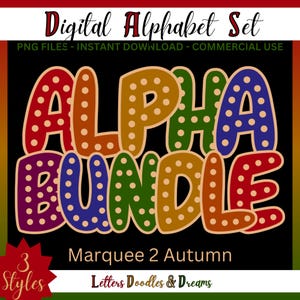 Vintage Regenbogen Marquee Dots Digital Alphabet Set, druckbare PNG Alpha Pack, Doodle Clipart Buchstaben, kommerzielle Nutzung & individuelle Wortkunst