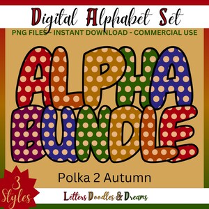 Vintage Rainbow Polka Dot Digital Alphabet Set, druckbare PNG Alpha Pack, Doodle Clipart Buchstaben, kommerzielle Nutzung & individuelle Wortkunst