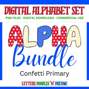 Stars & Polkas Digitales Alphabet Set, druckbares PNG Alpha Pack Design, Doodle Clipart Buchstaben für kommerzielle Nutzung und persönliche benutzerdefinierte Kunst