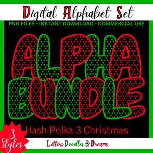 Weihnachten Mini Polka Dots Digital Alphabet Set, druckbare PNG Alpha Pack, Doodle Clipart Buchstaben, kommerzielle Nutzung, benutzerdefinierte Weihnachtsgeschenke