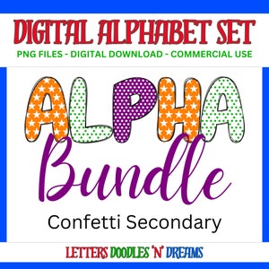 Stars & Polkas Digitales Alphabet Set, druckbares PNG Alpha Pack Design, Doodle Clipart Buchstaben für kommerzielle Nutzung und persönliche benutzerdefinierte Kunst
