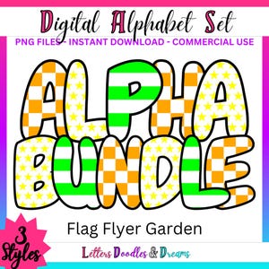 Dame & Sterne Digitales Alphabet Set, druckbare PNG Alpha Pack, Doodle Clipart Buchstaben für kommerzielle Nutzung und persönliche individuelle Geschenke