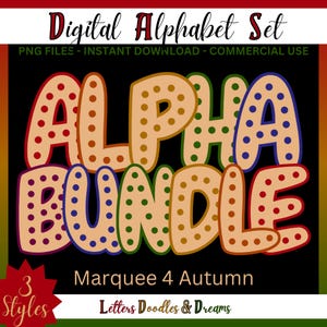 Vintage Regenbogen Marquee Dots Digital Alphabet Set, druckbare PNG Alpha Pack, Doodle Clipart Buchstaben, kommerzielle Nutzung & individuelle Wortkunst