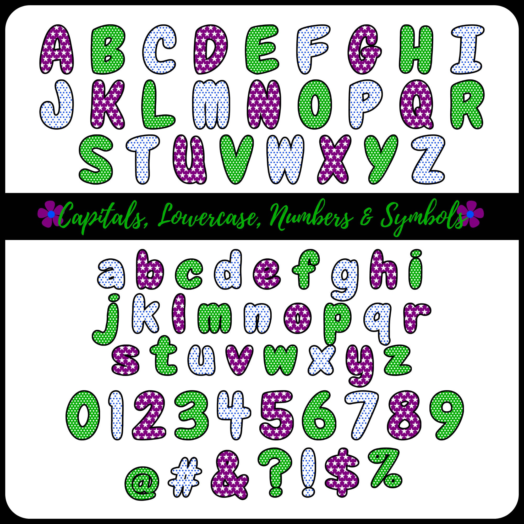 Stars & Polkas Digital Alphabet Set, Printable PNG Alpha Pack Design ...