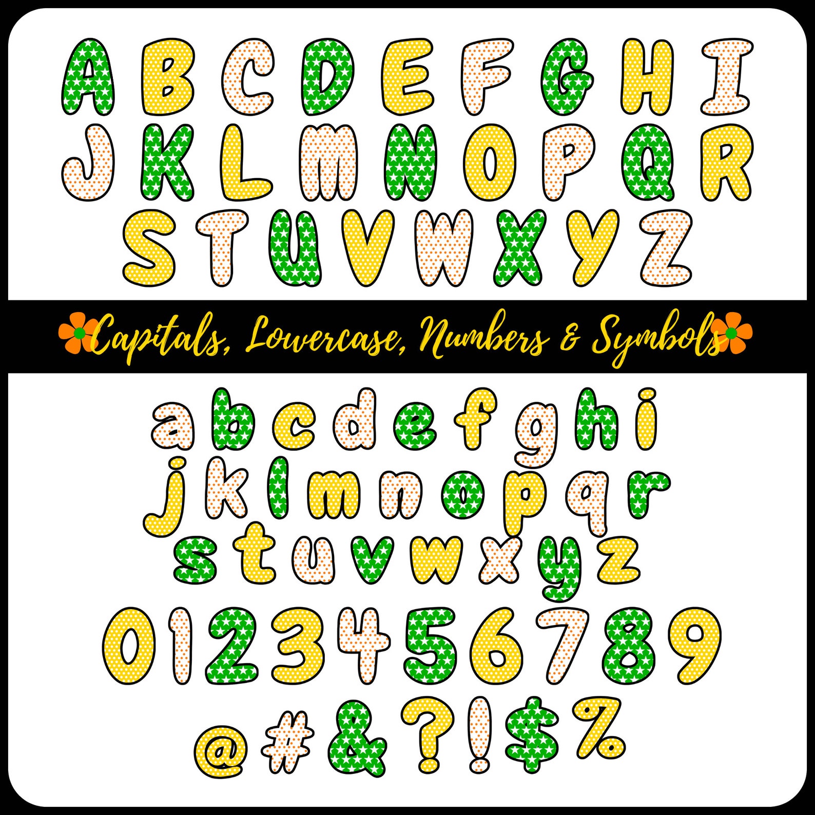 Stars & Polkas Digital Alphabet Set, Printable PNG Alpha Pack Design ...