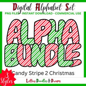 Weihnachten Candy Stripe Digital Alphabet Set, druckbare PNG Alpha Pack, Doodle Clipart Buchstaben, kommerzielle Nutzung, benutzerdefinierte Weihnachtsgeschenke
