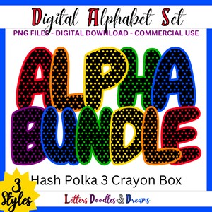 Rainbow Crosshatch Polka Dot Digitales Alphabet Set, druckbares PNG Alpha Pack Design, Doodle Clipart Buchstaben, kommerzielle Nutzung & individuelle Wortkunst