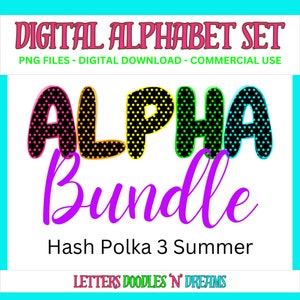 Helles Crosshatch Polka Digital Alphabet Set, druckbares PNG Alpha Pack Design, Doodle Clipart Buchstaben für kommerzielle Nutzung und persönliche Geschenke
