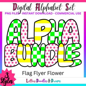 Dame & Sterne Digitales Alphabet Set, druckbare PNG Alpha Pack, Doodle Clipart Buchstaben für kommerzielle Nutzung und persönliche individuelle Geschenke
