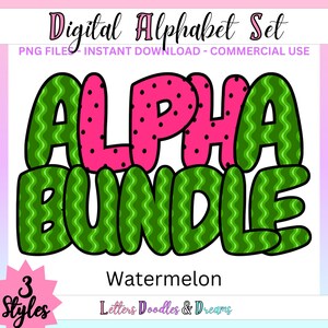 Wassermelone Bundle Digitales Alphabet Set, druckbares PNG Alpha Pack Design, Doodle Clipart Buchstaben für kommerzielle Nutzung und personalisierte Geschenke