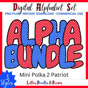 Vaterländischer Mini Polka Digital Alphabet Set, druckbares PNG Alpha Pack Design, Doodle Clipart Buchstaben, kommerzielle Nutzung & benutzerdefinierte Wahlausrüstung