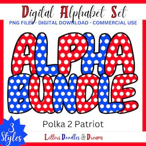 Patrischer Polka Dot Digital Alphabet Set, druckbares PNG Alpha Pack Design, Doodle Clipart Buchstaben für kommerzielle Nutzung & benutzerdefinierte Wahlausrüstung