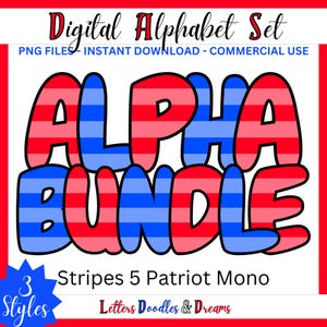 Vaterhafte Streifen Digitales Alphabet-Set, druckbares PNG Alpha Pack-Design, Doodle-Clipart-Buchstaben, kommerzielle Nutzung und kundenspezifische Wahlausrüstung