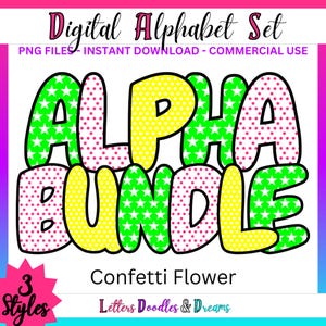 Stars & Polkas Digitales Alphabet Set, druckbare PNG Alpha Pack, Doodle Clipart Buchstaben für kommerzielle Nutzung und persönliche individuelle Geschenke