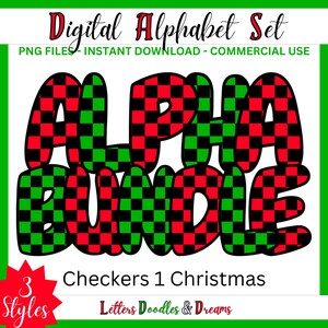 Weihnachten Dame Digitales Alphabet Set, druckbares PNG Alpha Pack Design, Doodle Clipart Buchstaben für kommerzielle Nutzung & individuelles Weihnachtsgeschenk