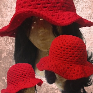 Cute Bucket Hat - Handmade Crochet Bucket Hat- Red Bucket Hat – Unisex Wide Brim Sun Hat – Hip Hop Bucket Hat