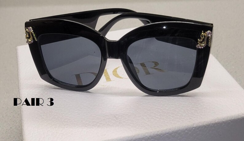 PAIR 3 - Black oversized frames with jeweled pump charms