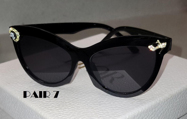 PAIR 7 - Black cateye frames with jeweled heel & cameo charms