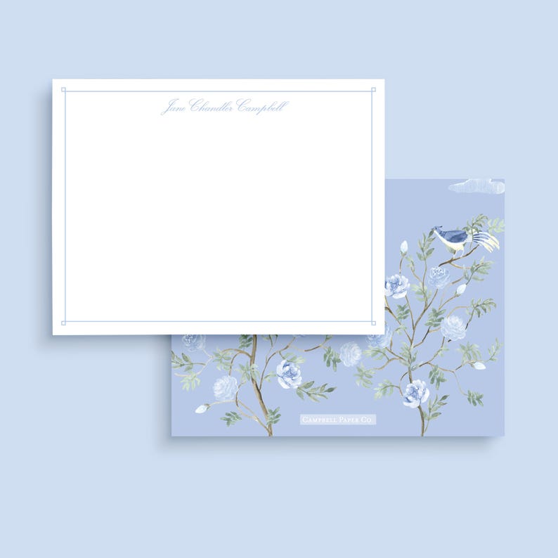 Personalized Chinoiserie Notecards: Blue Floral Stationery Set - Etsy