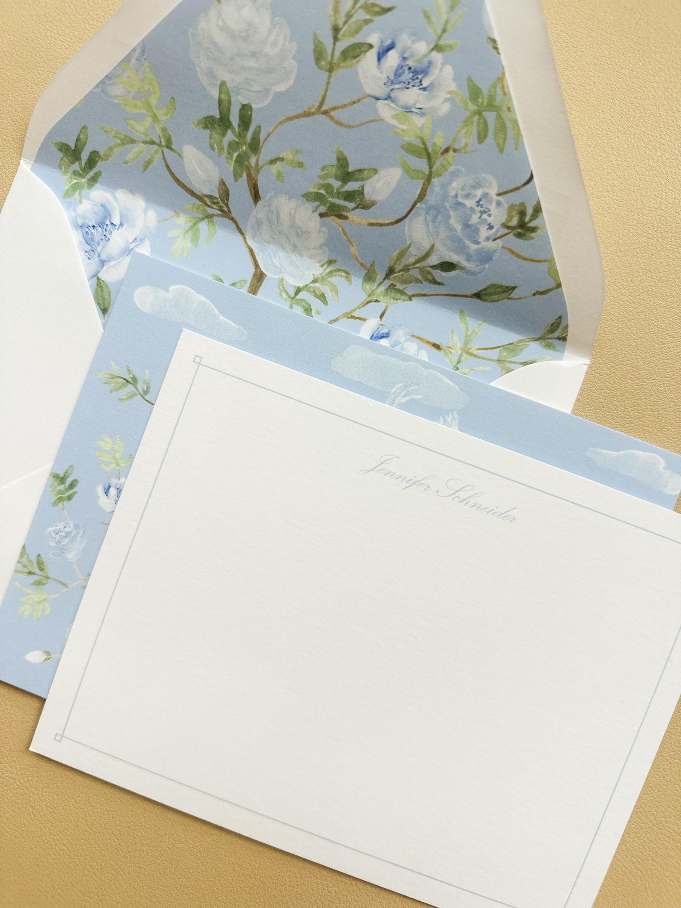 Personalized Chinoiserie Notecards: Blue Floral Stationery Set - Etsy