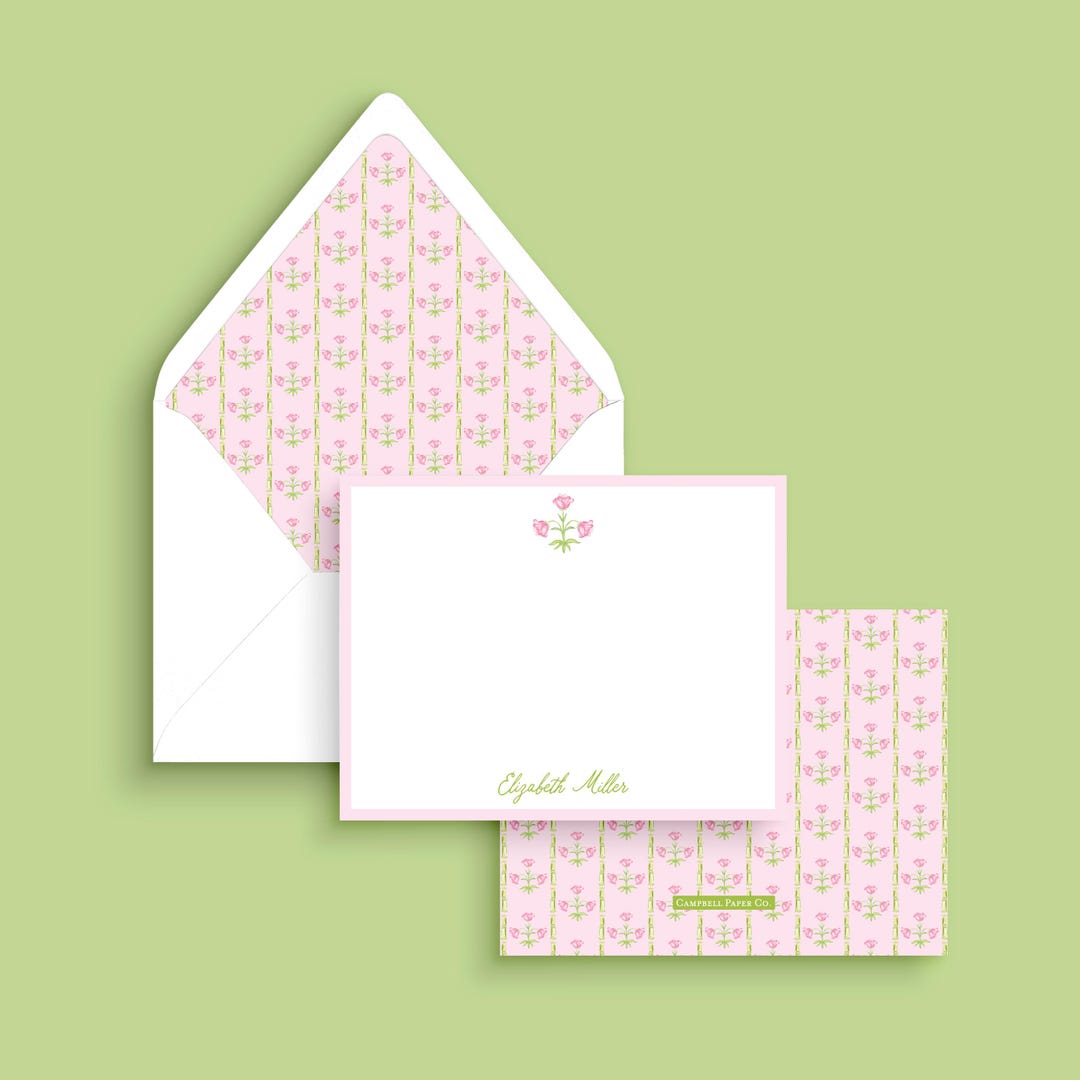 Personalized Stationery: Pink Floral Block Print Notecards - Etsy